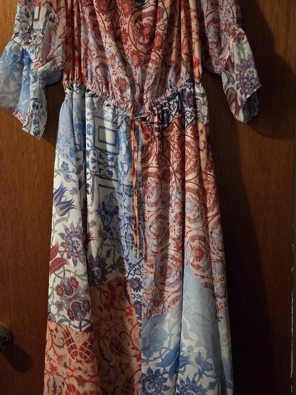 Bohemian Floral Patchwork Maxi Dress - Blue & Coral